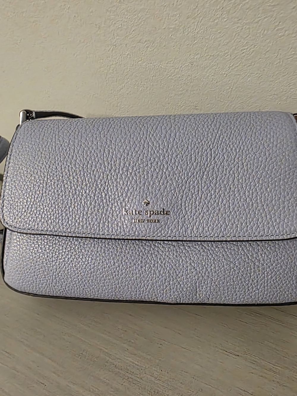 kate spade Light Blue Pebbled Leather Flap Crossbody
